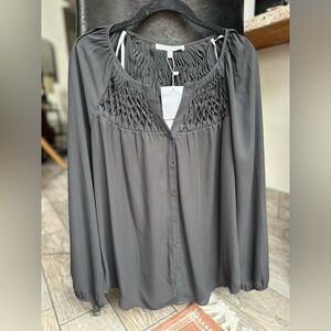 Daniel Rainn Black Smocked Long Sleeve Blouse